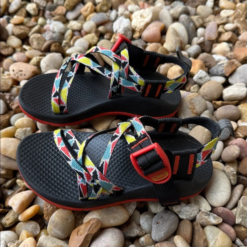 Chaco Colorful Strappy Sandals Kids Black Orange Youth Size 1